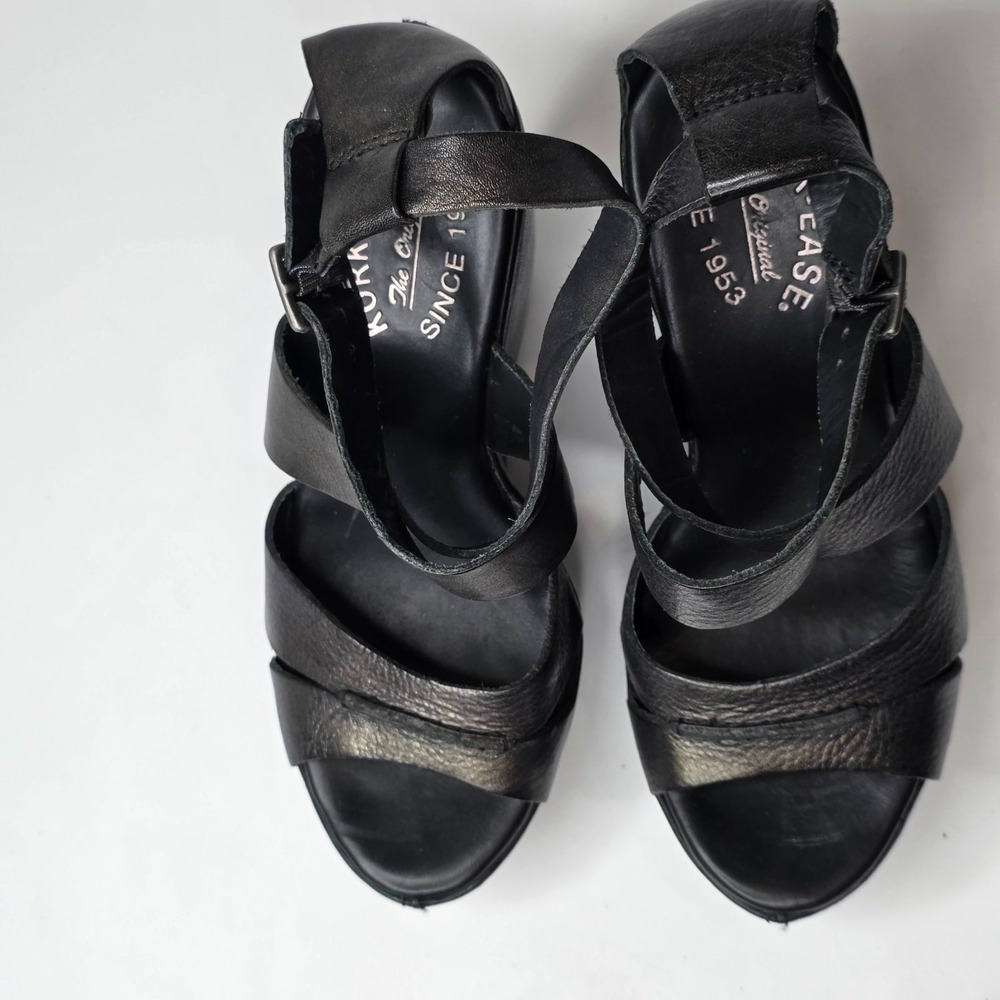 Kork-Ease Gracen Sandals Women's 6 Metallic Black Leather Buckle Platform Wedge - Picture 7 of 16